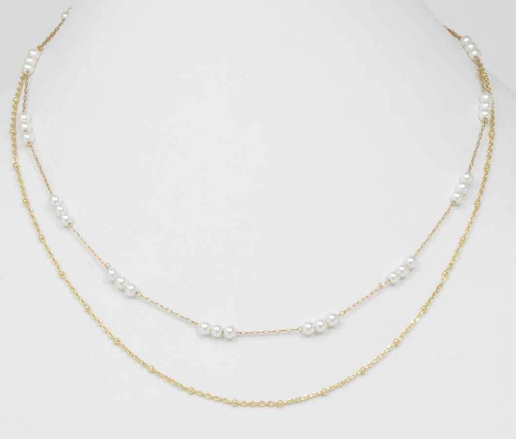 Gold Chain with Dainty Pearls Layered Necklace