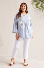 Printed Cotton Blouse w/ Floral Embroidery (Plus Size)