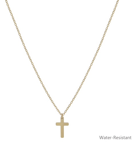 Water Resistant Small Gold Cross Necklace