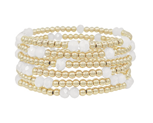 Gold and White Water Resistant Stretch Bracelet Set