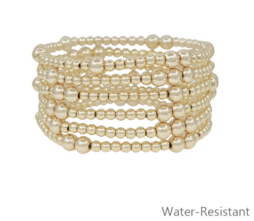 Set of 6 Gold Beaded Water Resistant Stretch Bracelets