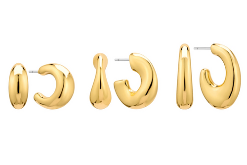 Set of 3 Shiny Gold Huggie Hoop Earring
