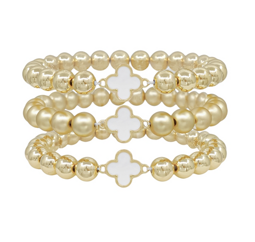 Gold Beaded Stretch Bracelets White Clover