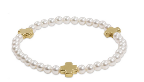 enewton extends - Signature Cross Pearl Pattern 4mm Bead Bracelet - Gold