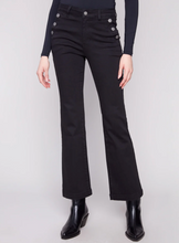 Flare Leg Stretch Twill Pants With Buttons