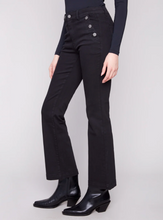Flare Leg Stretch Twill Pants With Buttons