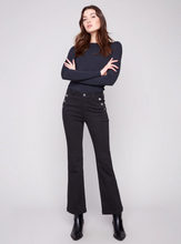 Flare Leg Stretch Twill Pants With Buttons