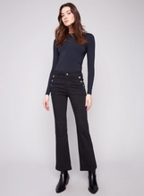 Flare Leg Stretch Twill Pants With Buttons