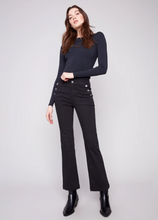 Flare Leg Stretch Twill Pants With Buttons