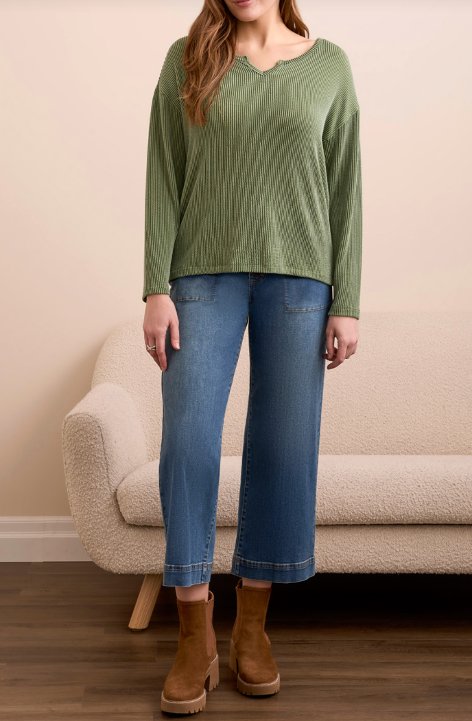 Long Sleeve Notch Collar Top