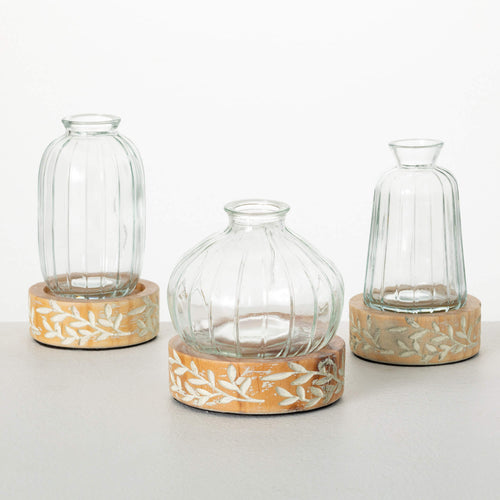 Embossed Wood and Glass Vases