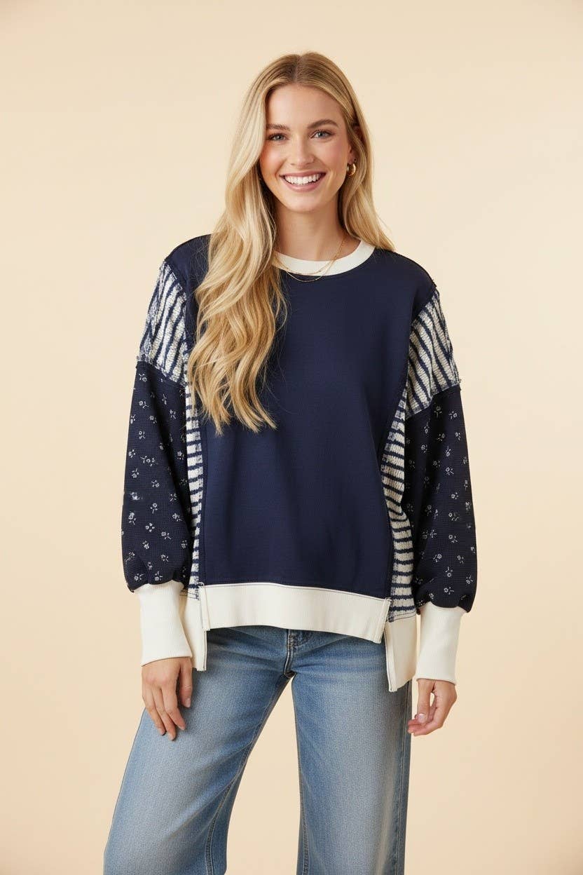 Mixed Print Oversized Knit Top