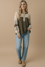Round Neck Floral Color Block Top