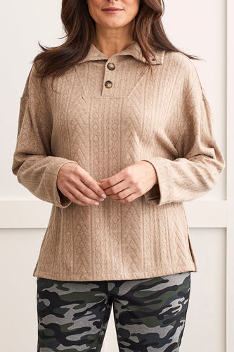 Soft Knit Funnel Neck Top With Buttons