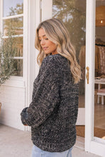 Black White Marled Chunky Knit Balloon Sleeve Sweater