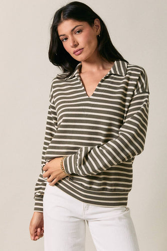 Olive Grove Striped Collared Top