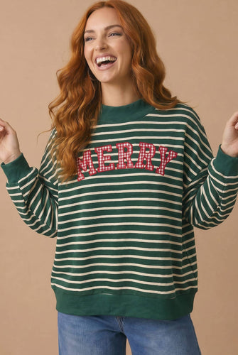 Stripe Letter Patchwork Pullover Top