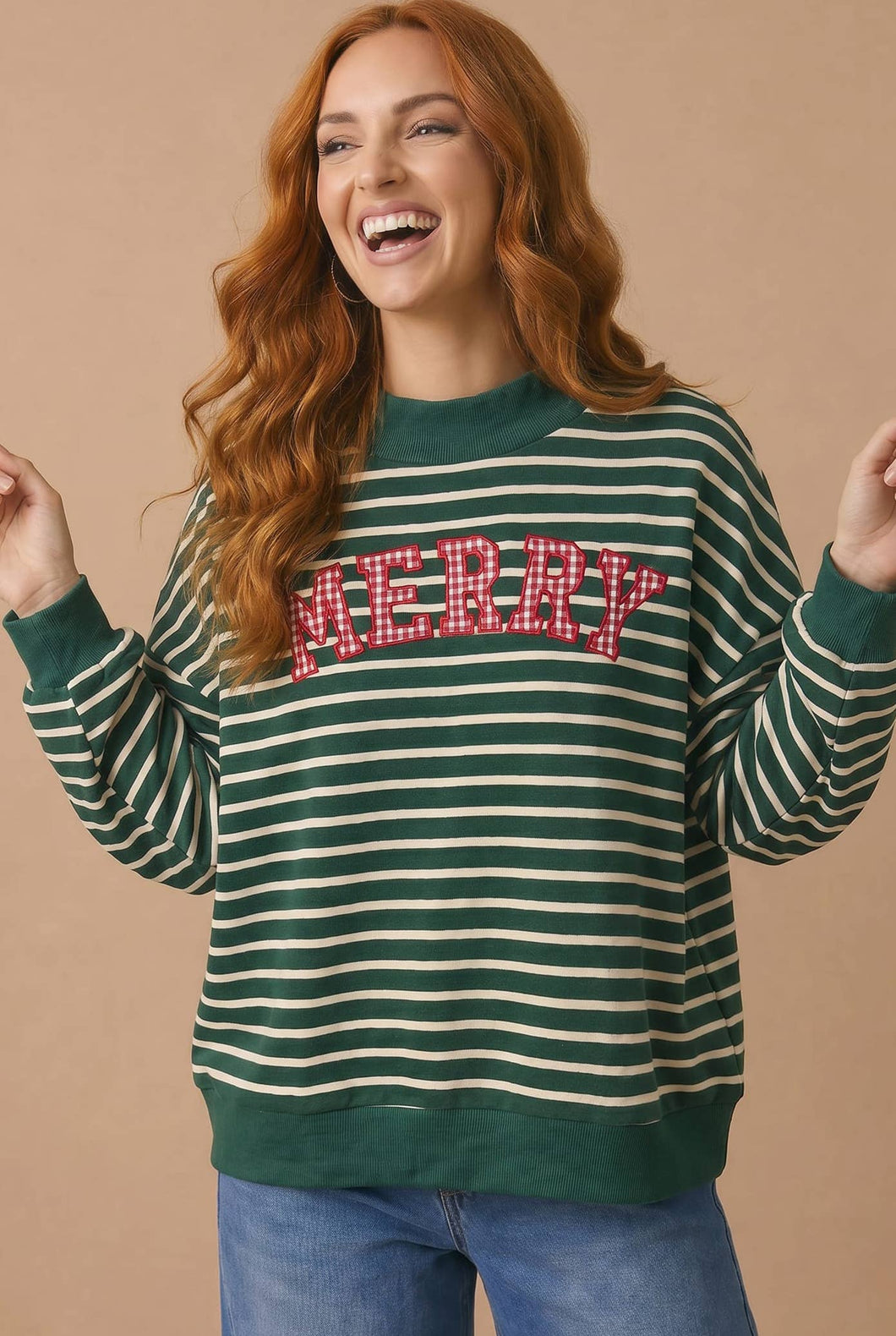 Stripe Letter Patchwork Pullover Top