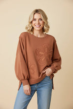 Mineral Wash Floral Applique Puff Sleeve Sweatshirt