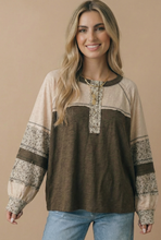 Round Neck Floral Color Block Top