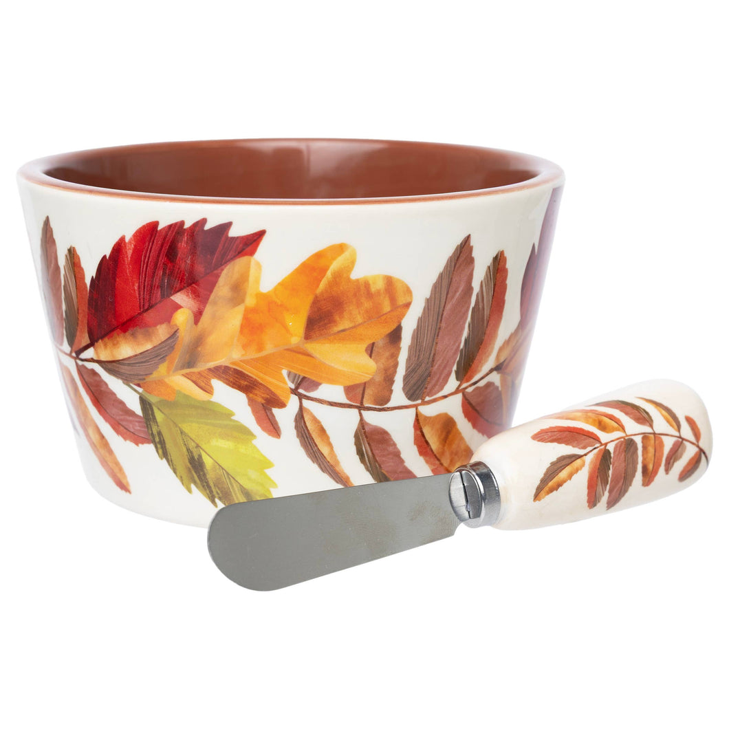 Falling Leaves Dolomite Bowl & Spreader Fall Autumn
