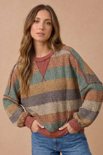 Stripe Waffle Pullover
