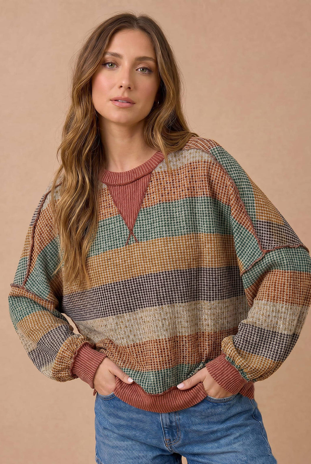 Stripe Waffle Pullover