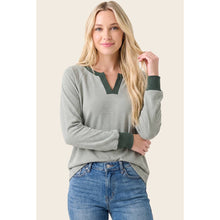 Split Neck Brushed Pinstripe Top