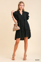 Smocked Shoulder Tie Front Flutter Sleeves Dress