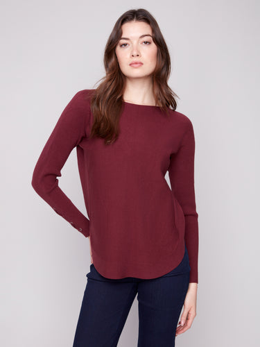 Round Hem Sweater- Cabernet