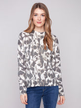 Printed Reversible Crew Neck Drop Shoulder Sweater- Spruce Smudge
