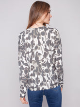 Printed Reversible Crew Neck Drop Shoulder Sweater- Spruce Smudge