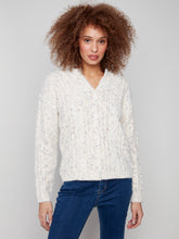 Notch Neck Flex Yarn Sweater- Ecru