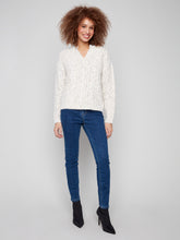 Notch Neck Flex Yarn Sweater- Ecru