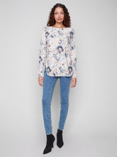 Printed Long Sleeve Boat Neck Top- Blush