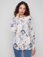 Printed Long Sleeve Boat Neck Top- Blush