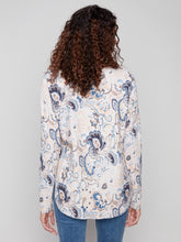 Printed Long Sleeve Boat Neck Top- Blush