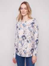 Printed Long Sleeve Boat Neck Top- Blush