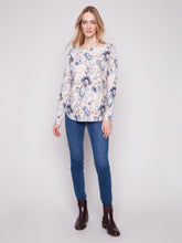 Printed Long Sleeve Boat Neck Top- Blush