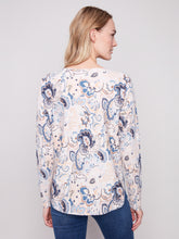 Printed Long Sleeve Boat Neck Top- Blush