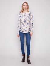Printed Long Sleeve Boat Neck Top- Blush