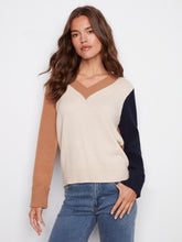 Colorblock V-Neck Sweater- Truffle