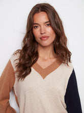 Colorblock V-Neck Sweater- Truffle