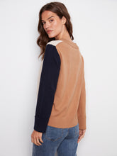 Colorblock V-Neck Sweater- Truffle