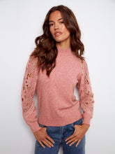 Crochet Sleeve Mock Neck Sweater
