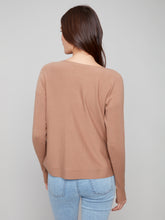 Long Sleeve Boat Neck Sweater with Side Buttons- Truffle