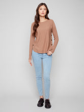 Long Sleeve Boat Neck Sweater with Side Buttons- Truffle