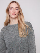 Cold Dye Cotton Blend Pointelle Crew Neck Sweater- Spruce