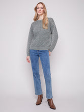 Cold Dye Cotton Blend Pointelle Crew Neck Sweater- Spruce
