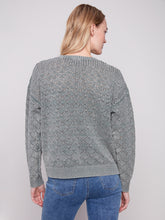Cold Dye Cotton Blend Pointelle Crew Neck Sweater- Spruce